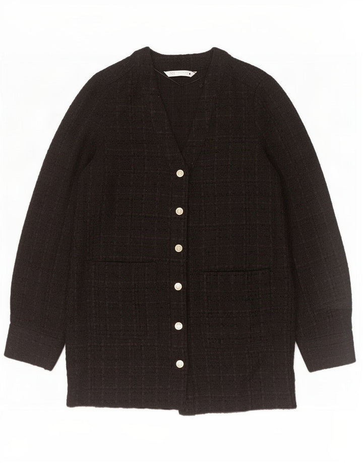 Zara Damen-Blazerjacke mit 6 Knöpfen, UK 14, mittelschwarz kariertes Polyester