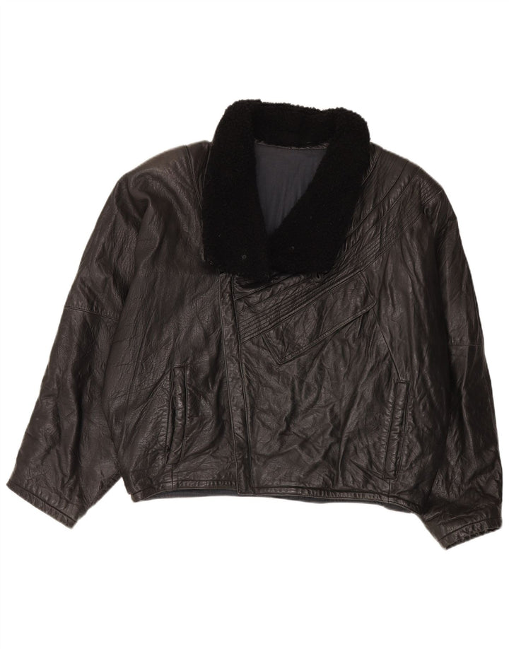 Vintage Herren Übergroße Lederjacke IT 52 XL Schwarz