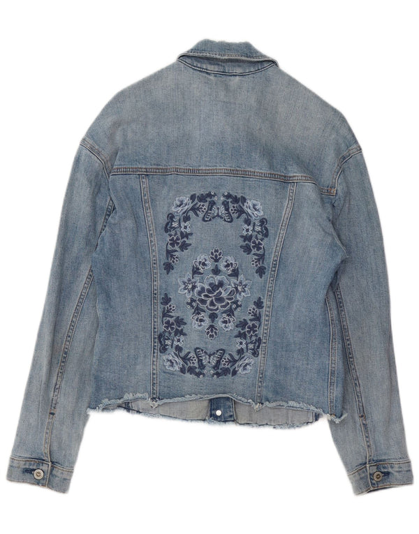 HOLLISTER Damen Jeansjacke UK 6 XS Blau geblümte Baumwolle