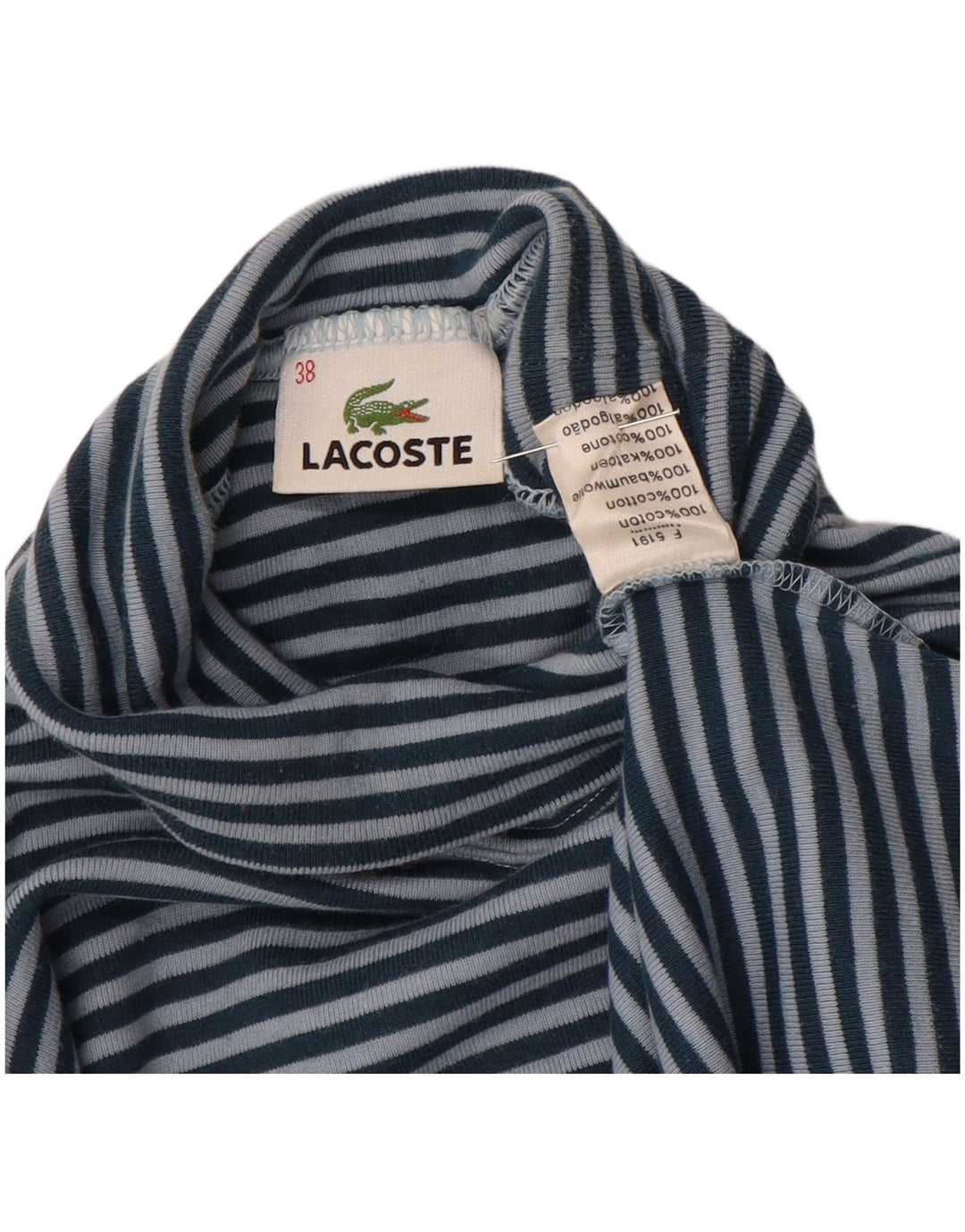 LACOSTE Damen Top Langarm Größe 38 Mittelblau gestreifte Baumwolle