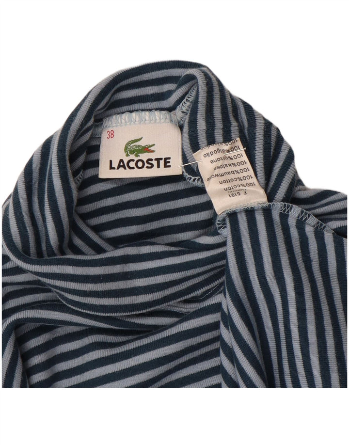 LACOSTE Damen Top Langarm Größe 38 Mittelblau gestreifte Baumwolle
