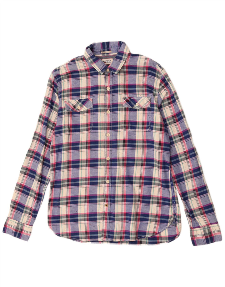 Tommy Hilfiger Herrenhemd, groß, blau kariert, Baumwolle