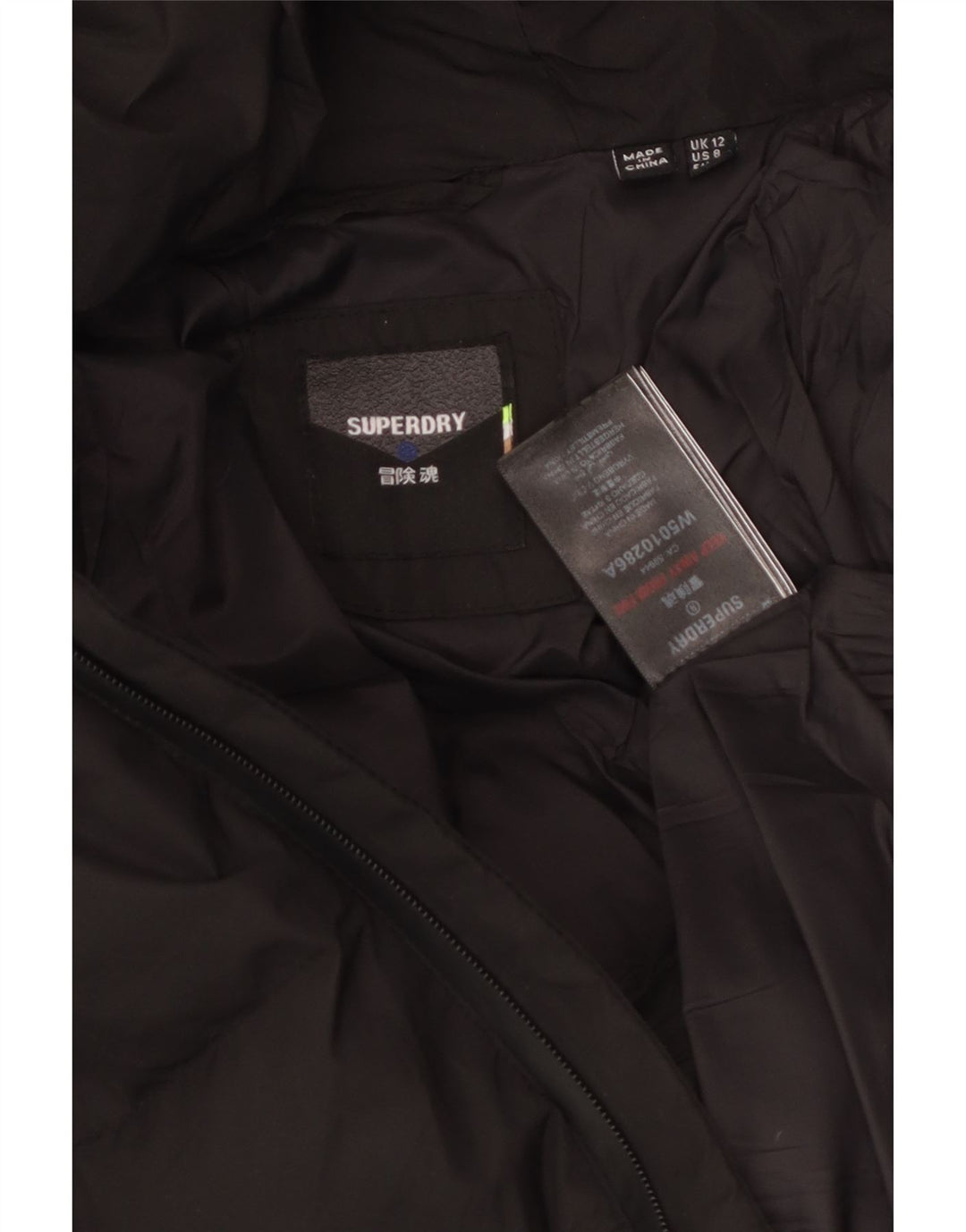 SUPERDRY Damen Crop Hooded Wattierte Jacke UK 12 Mittelschwarzes Polyester