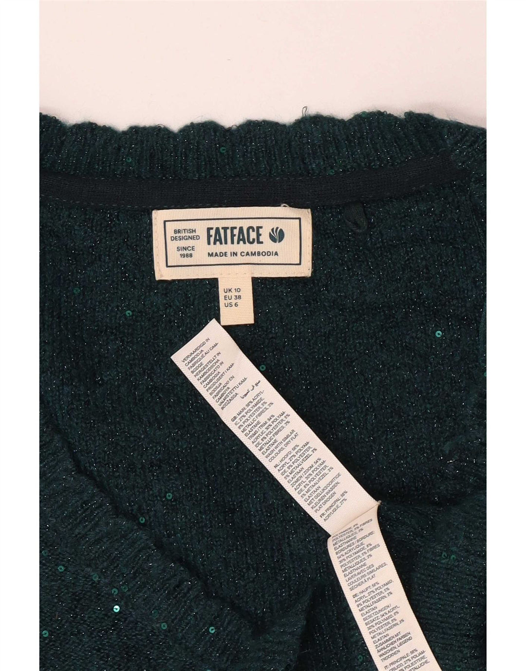 Fat Face Damen-Pullover, übergroß, V-Ausschnitt, Gr. 10, Größe S, grün meliert
