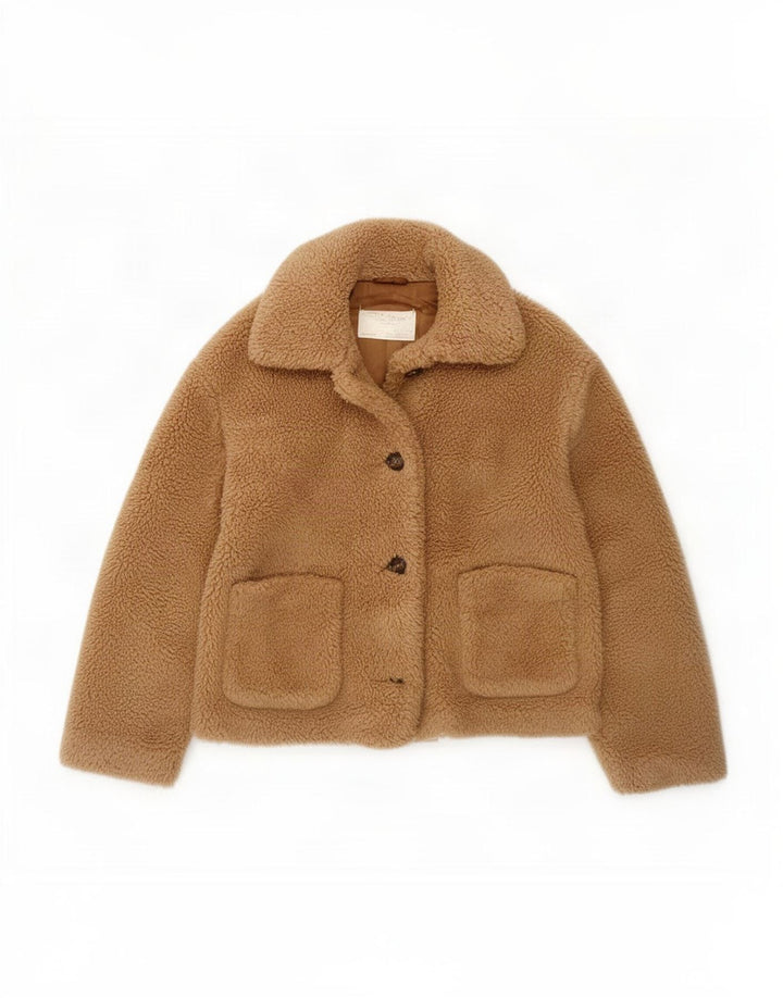 Zara Damen Übergroße Sherpa-Jacke UK 6 XS Braunes Polyester