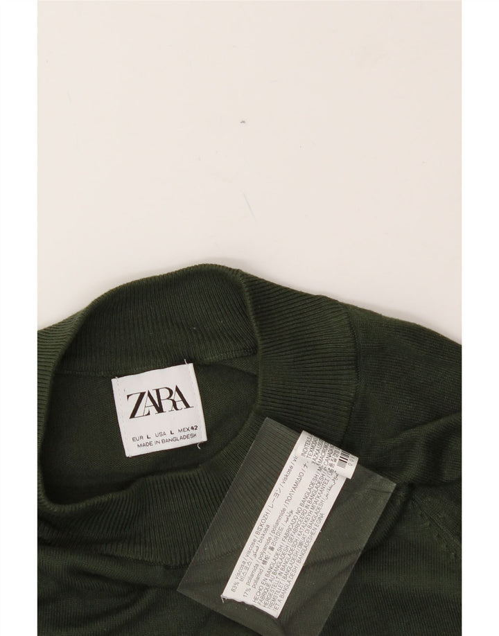 ZARA Mens Turtle Neck Jumper Sweater Large Green Viscose Vintage Zara and Second-Hand Zara from Messina Hembry 