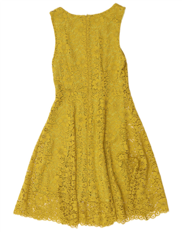 Sandro Ferrone Damen Ärmelloses A-Linien-Kleid IT 42 Mittelgelbes Blumenmuster