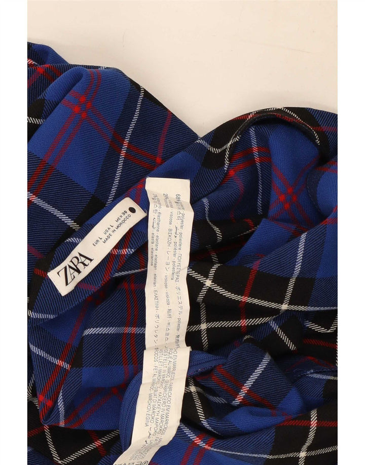 Zara Damen 3/4-Ärmel One-Shoulder-Top UK 14 Large Blue Check Polyester