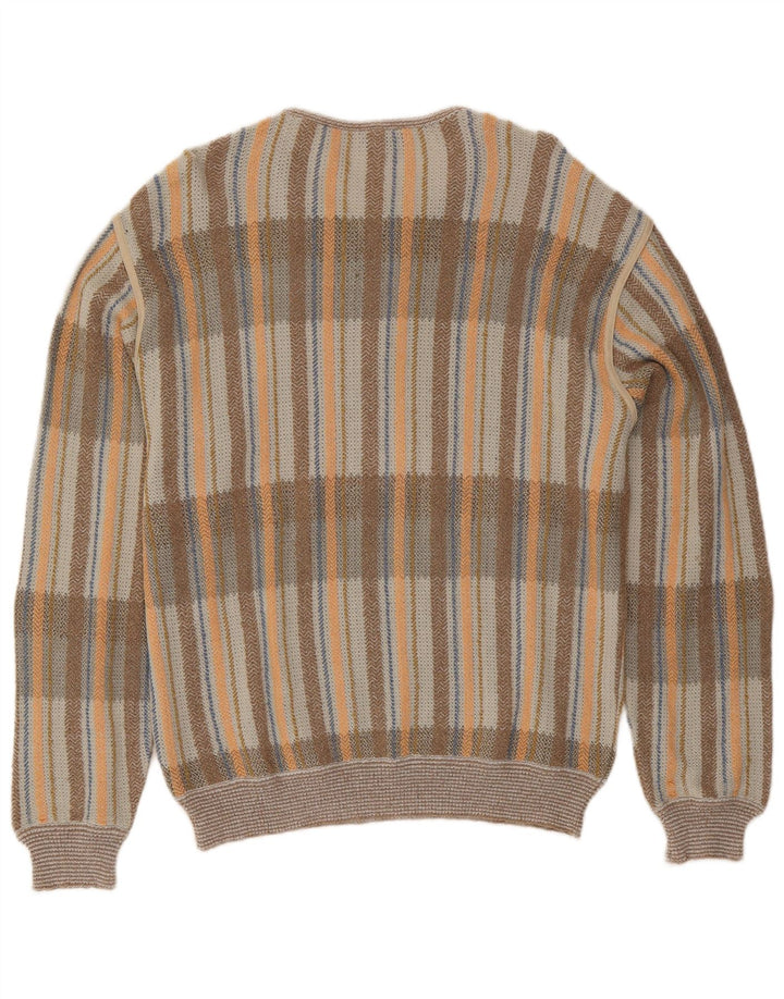 Vintage Herren-Pullover mit Knopfkragen, Größe 54, XL, grau kariert, Baumwolle