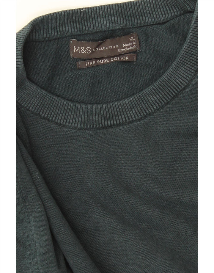 MARKS & SPENCER Herren-Pullover mit Rundhalsausschnitt, XL, grüne Baumwolle