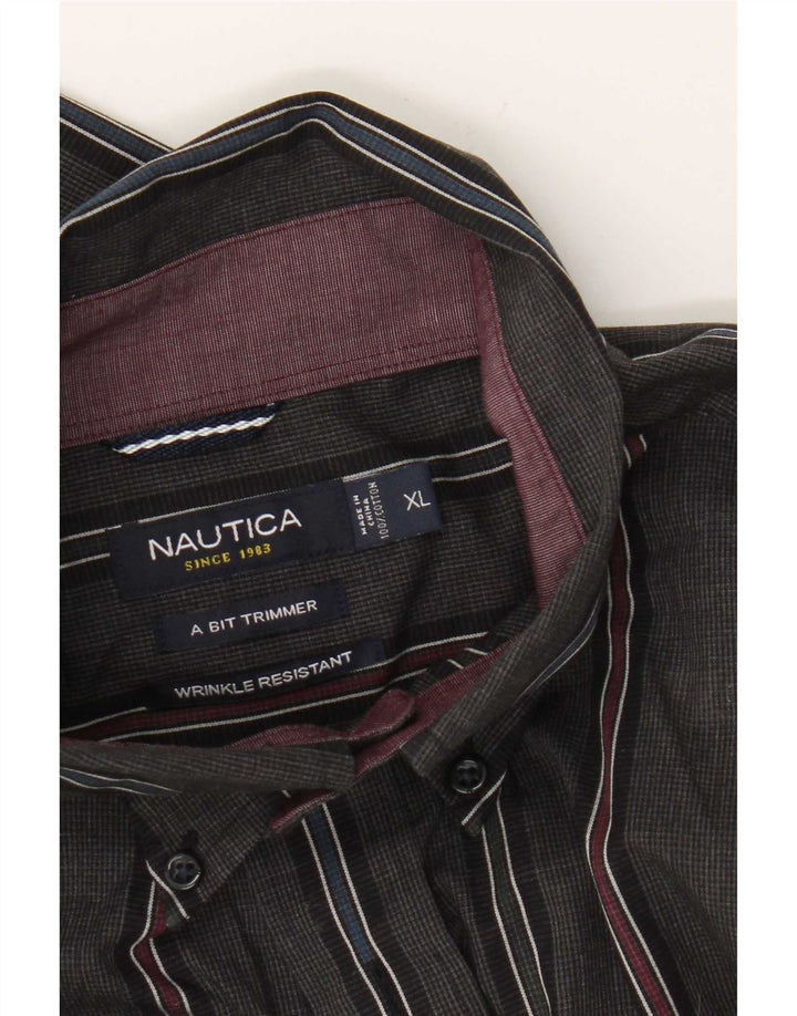 Nautica Herrenhemd XL grau gestreift aus Baumwolle