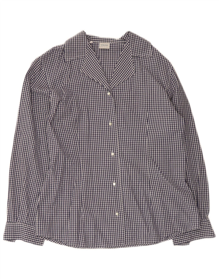 Benetton Damen-Hemd IT 44 aus mittelblauer Gingham-Baumwolle in Marineblau