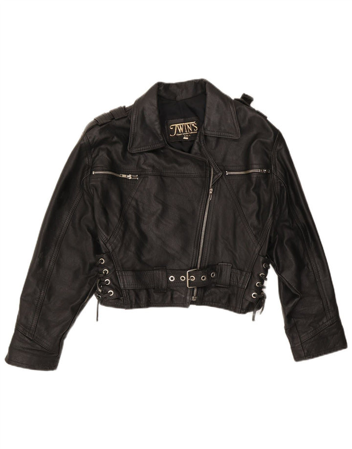 Vintage Damen Übergroße Bikerjacke UK 10 Kleines schwarzes Leder