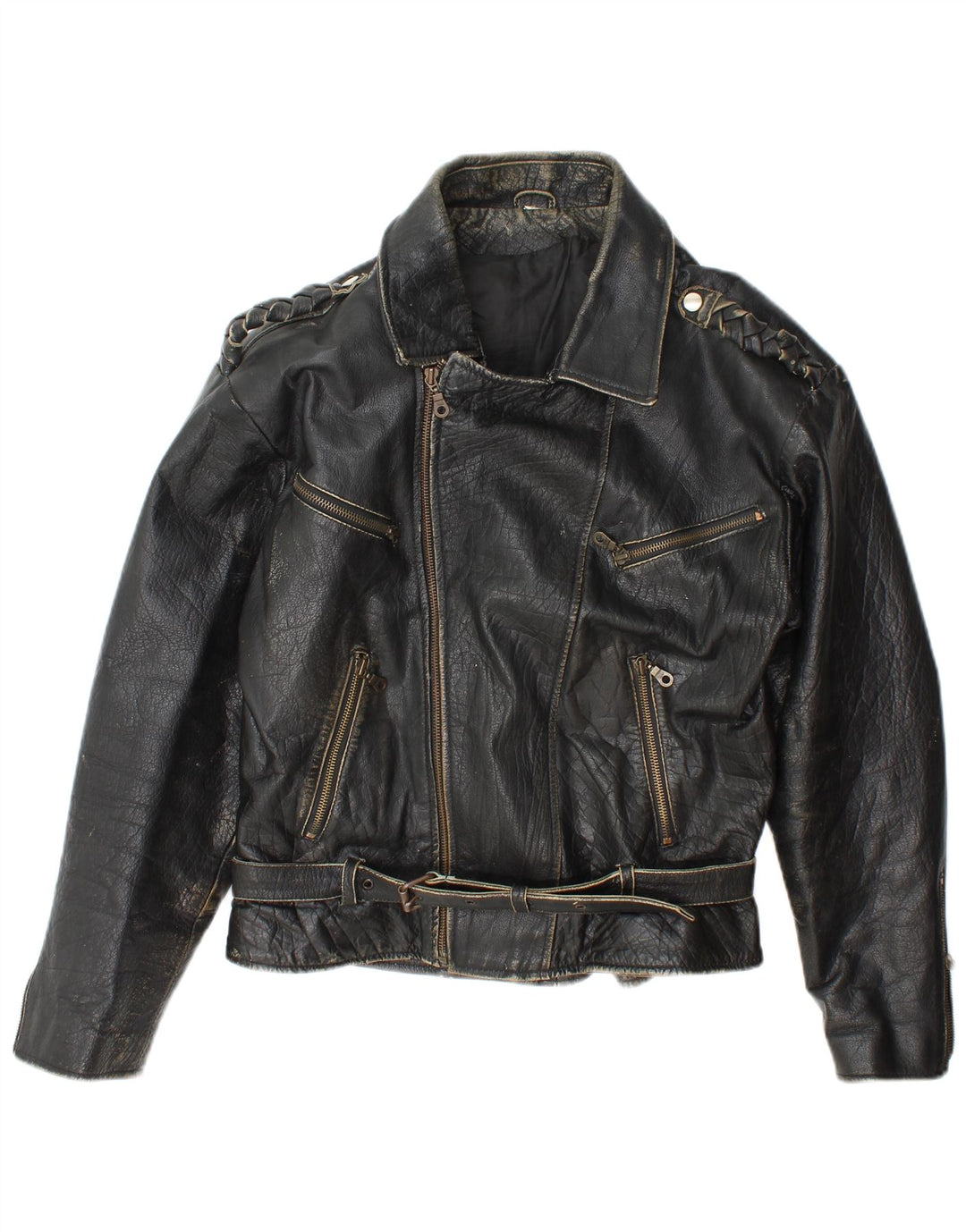 Vintage Herren Leder Bikerjacke UK 36 Kleines schwarzes Leder