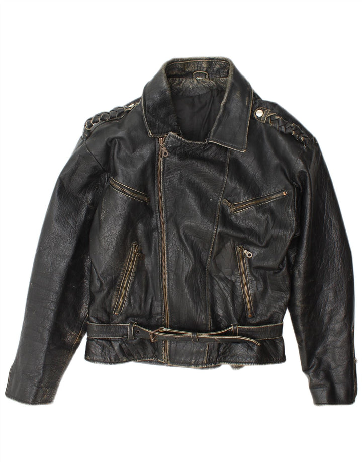 Vintage Herren Leder Bikerjacke UK 36 Kleines schwarzes Leder