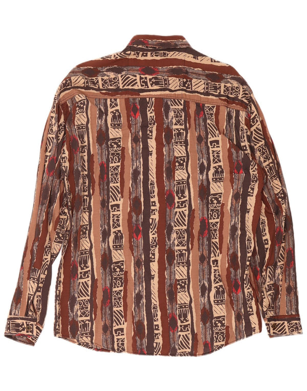 Vintage Mens Abstract Pattern Shirt Medium Brown Viscose