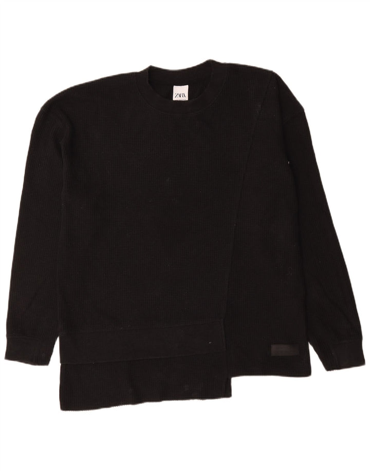 Zara Herren-Pullover mit Rundhalsausschnitt, mittlere schwarze Baumwolle