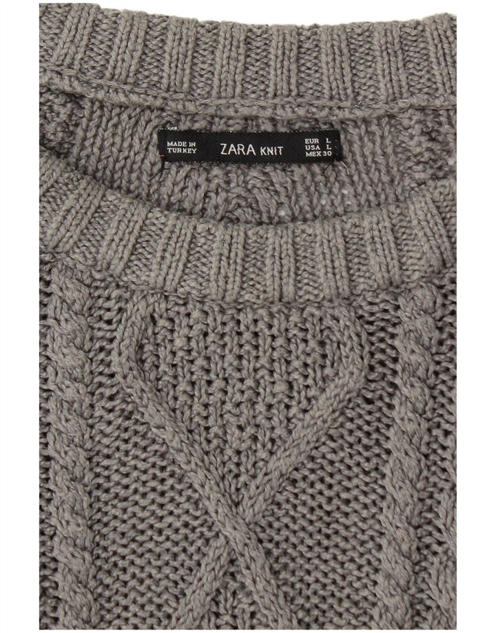 Zara Damen-Pullover mit U-Boot-Ausschnitt, Größe 44, Grau