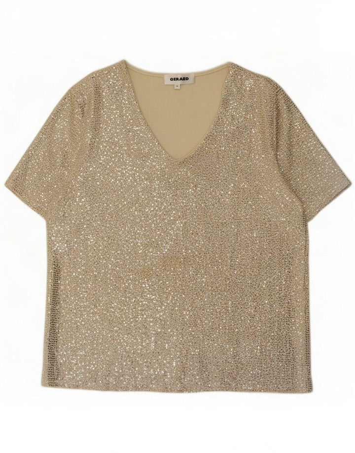 Gerard Damen Bluse Top UK 14 Large Gold Nylon