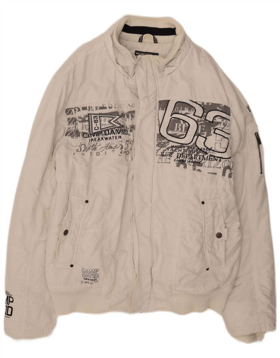 Camp David Herren Bomberjacke mit Grafik, UK 46 3XL, weiße Baumwolle