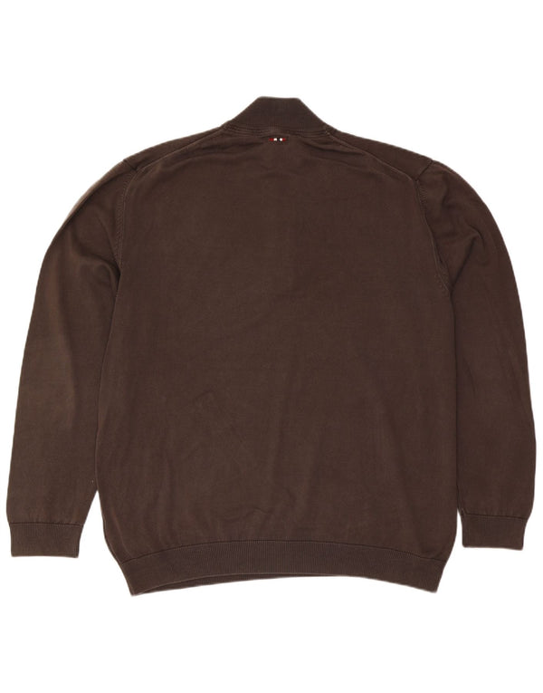 Napapijri Herren-Pullover mit Reißverschluss am Hals, 2XL, braune Baumwolle