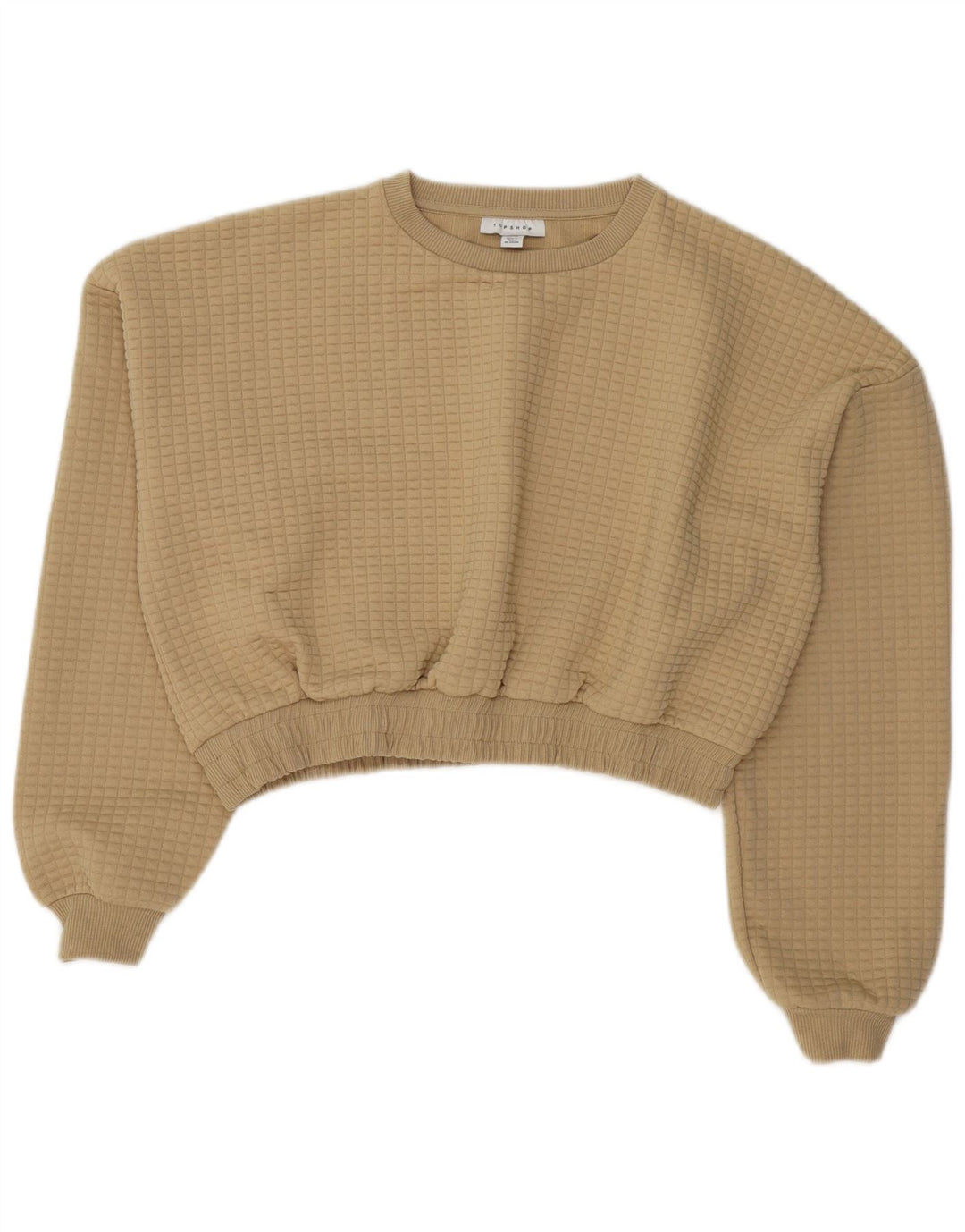 Topshop Damen Crop Sweatshirt Pullover UK 14 Large Beige Polyester