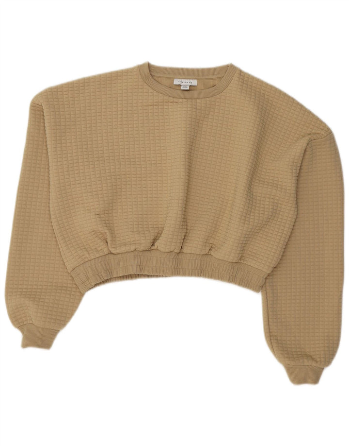 Topshop Damen Crop Sweatshirt Pullover UK 14 Large Beige Polyester