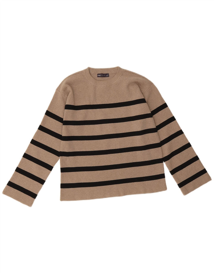 Marks & Spencer Damen-Pullover mit Rundhalsausschnitt, Gr. 12, Mittelbeige, gestreift