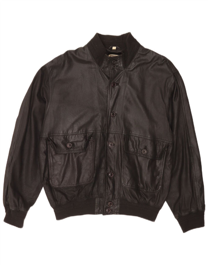 Vintage Herren Leder Bomberjacke IT 54 2XL Schwarz
