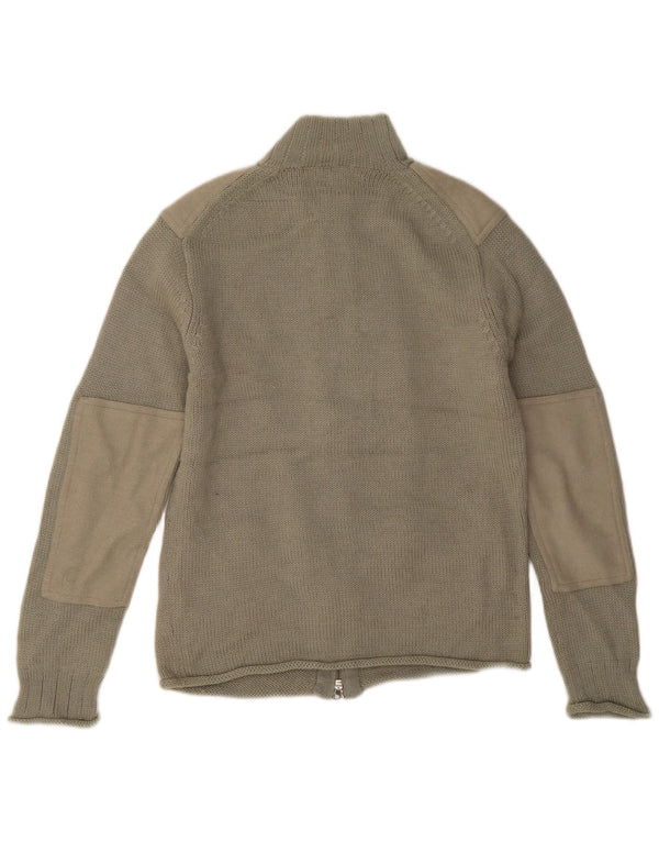 French Connection Herren-Cardigan-Pullover aus mittelkhakifarbener Colourblock-Wolle