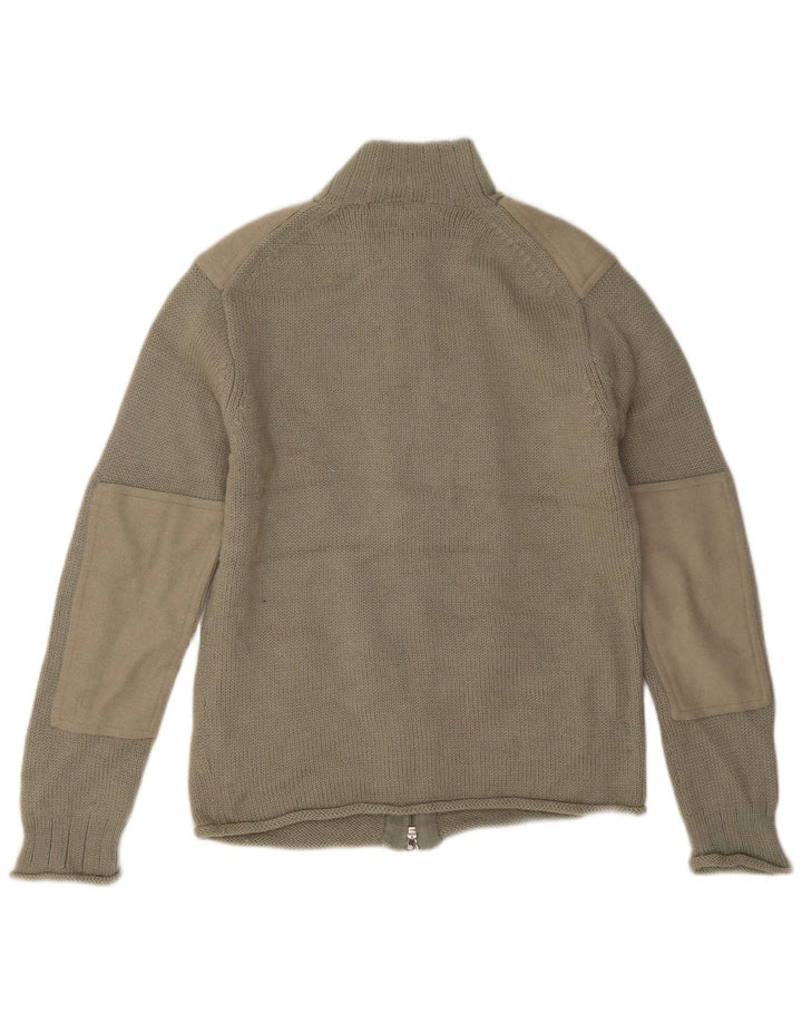 French Connection Herren-Cardigan-Pullover aus mittelkhakifarbener Colourblock-Wolle