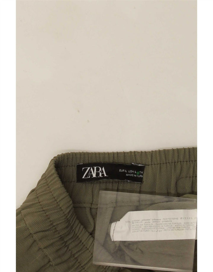 Zara Damen Tapered Cropped-Hose, Größe L, W32, L24, Khaki, Polyester