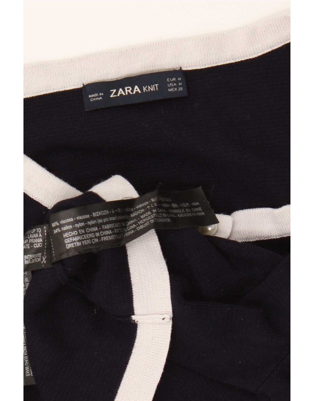 Zara Damen Crop Cardigan Pullover UK 12 Medium Marineblau Viskose