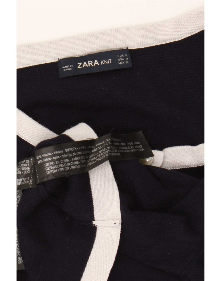 Zara Damen Crop Cardigan Pullover UK 12 Medium Marineblau Viskose