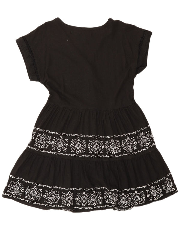 Next Gestuftes Damenkleid UK 12 Mittelschwarzes, geblümtes Leinen