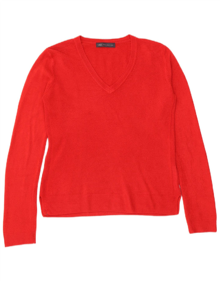 Marks & Spencer Womens V-Neck Jumper Sweater UK 8 Small Red Acrylic