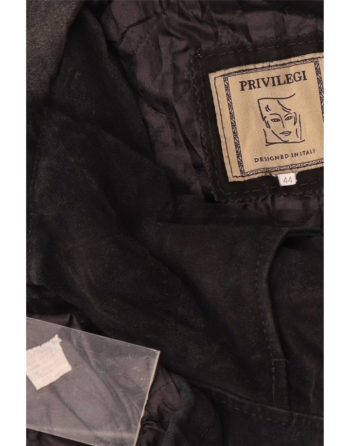 Privilegi Damen Wildlederjacke mit Kapuze IT 44 Mittelschwarzes Leder
