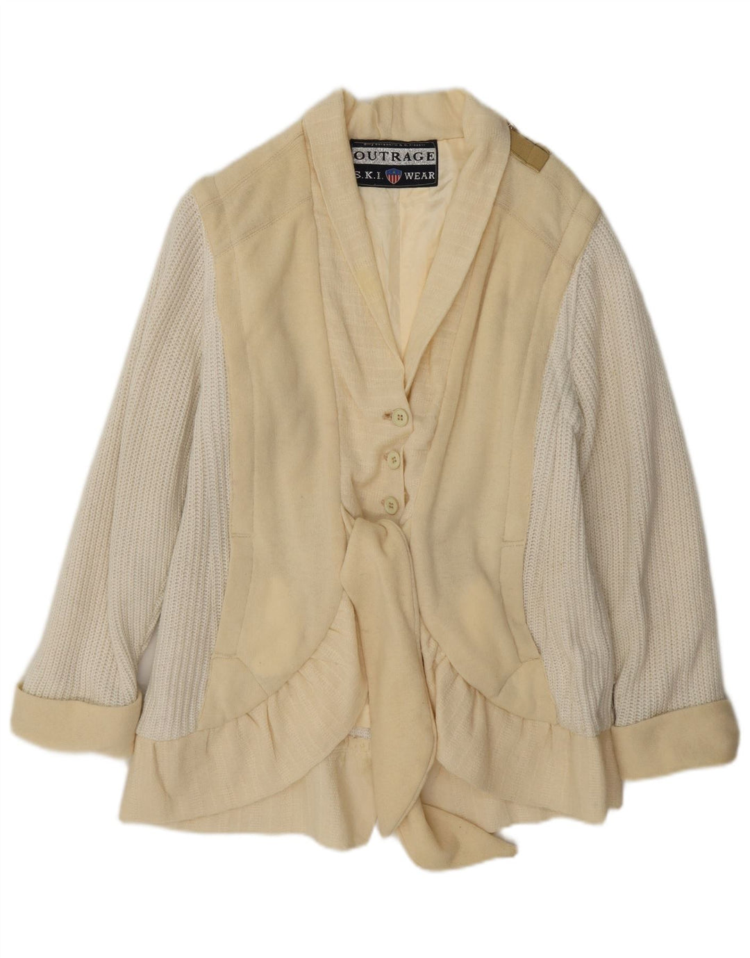 Outrage Ski-Strick-Blazer für Damen, UK 14, Mittel, gebrochenes Weiß, Farbblock