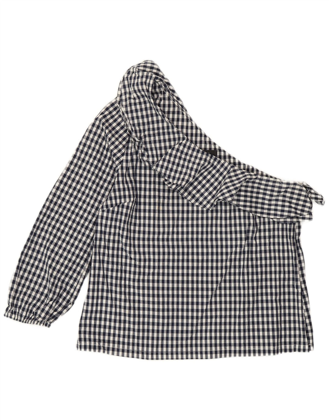 J. CREW One-Shoulder-Oberteil für Damen, US 8, mittlere marineblaue Gingham-Baumwolle
