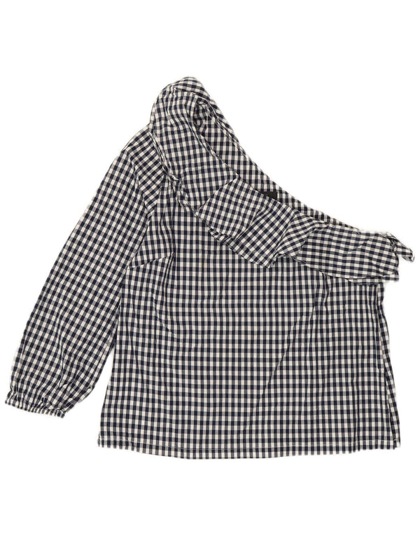 J. CREW One-Shoulder-Oberteil für Damen, US 8, mittlere marineblaue Gingham-Baumwolle