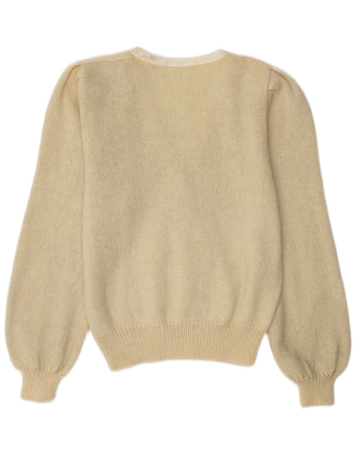 Vintage Damen V-Ausschnitt Pullover Pullover UK 14 Medium Beige