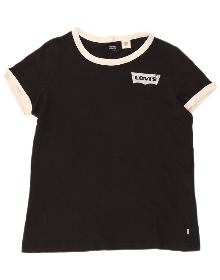 Levi's Damen T-Shirt Top UK 10 Small Schwarz Colourblock Baumwolle