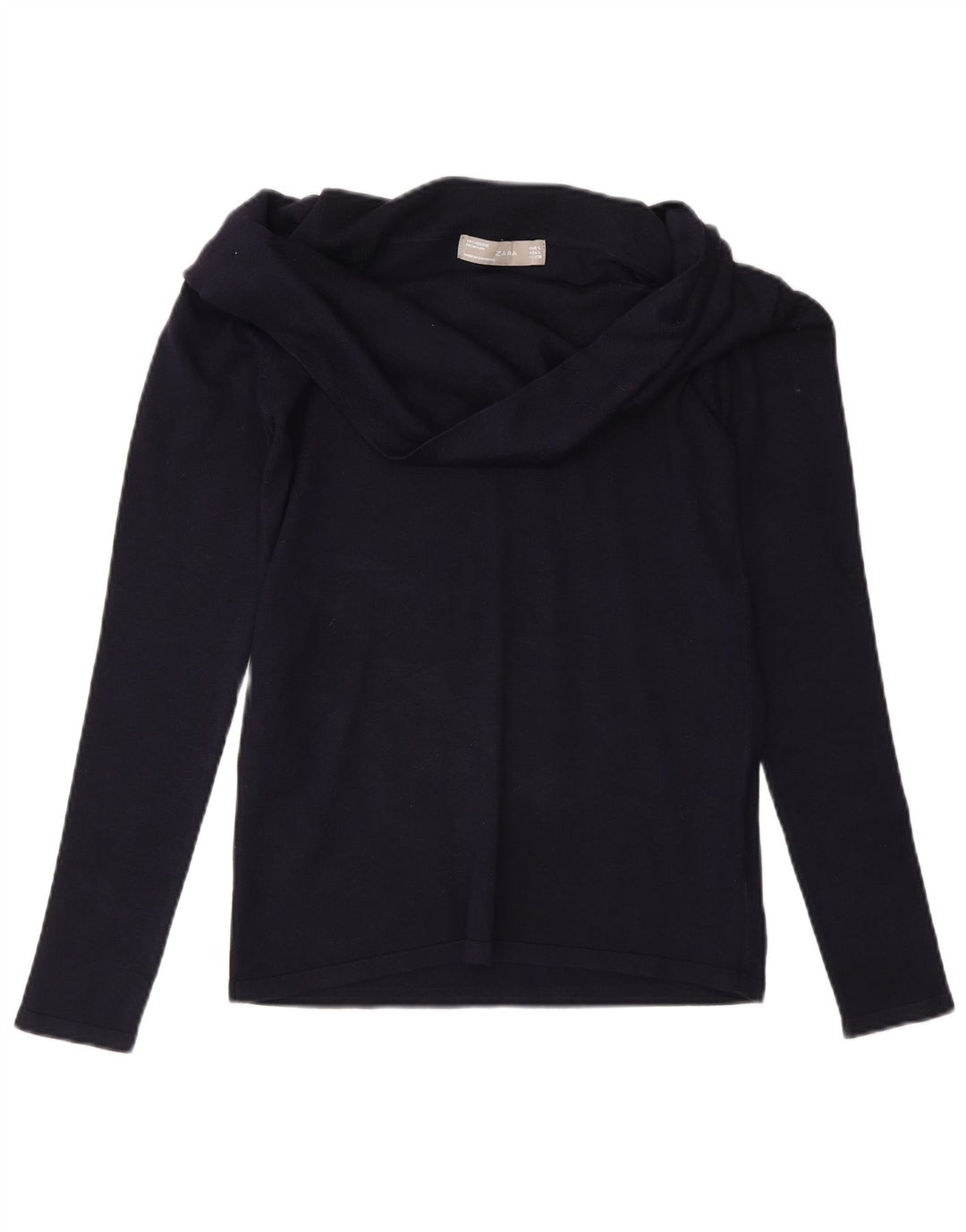 Zara Damen Top Langarm UK 14 Large Marineblau Viskose