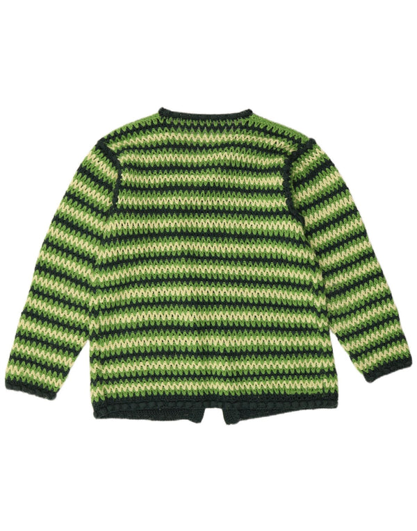 VINTAGE Damen Häkel-Cardigan-Pullover UK 16 Groß grün gestreift