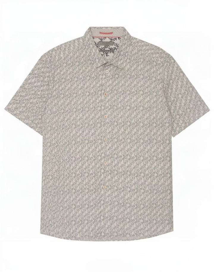 Ted Baker Herren-Hemd mit abstraktem Muster, kurzärmelig, Größe 6 2XL, weiße Baumwolle