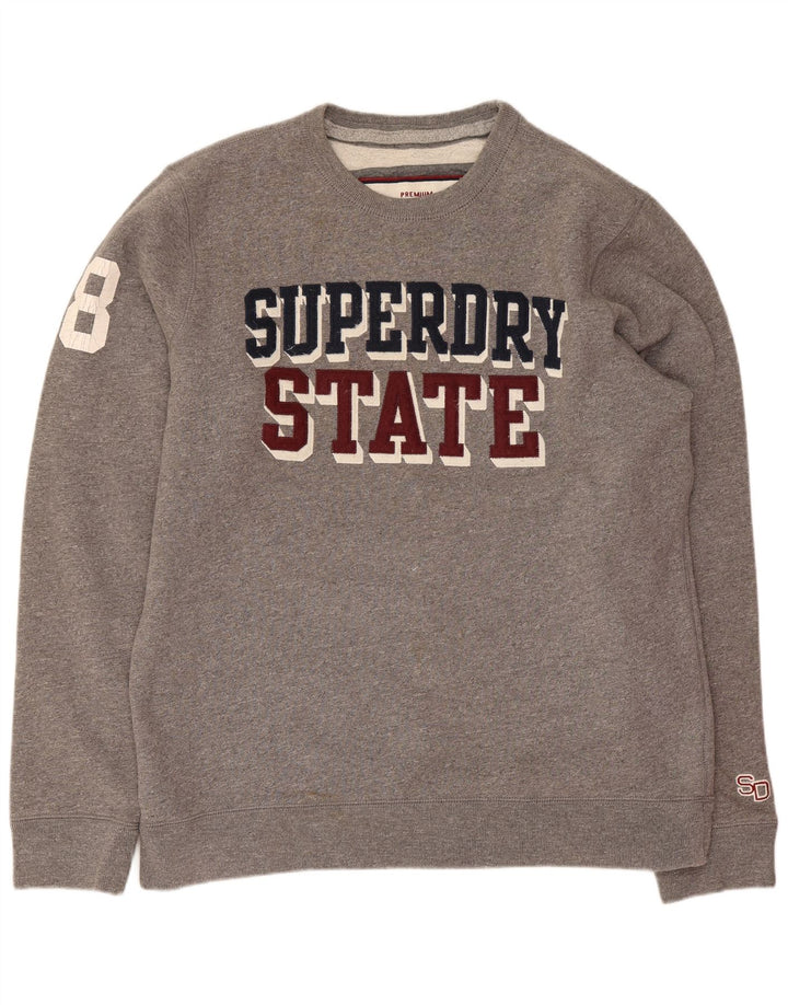 Superdry Herren Grafik-Sweatshirt-Pullover 2XL aus grau melierter Baumwolle