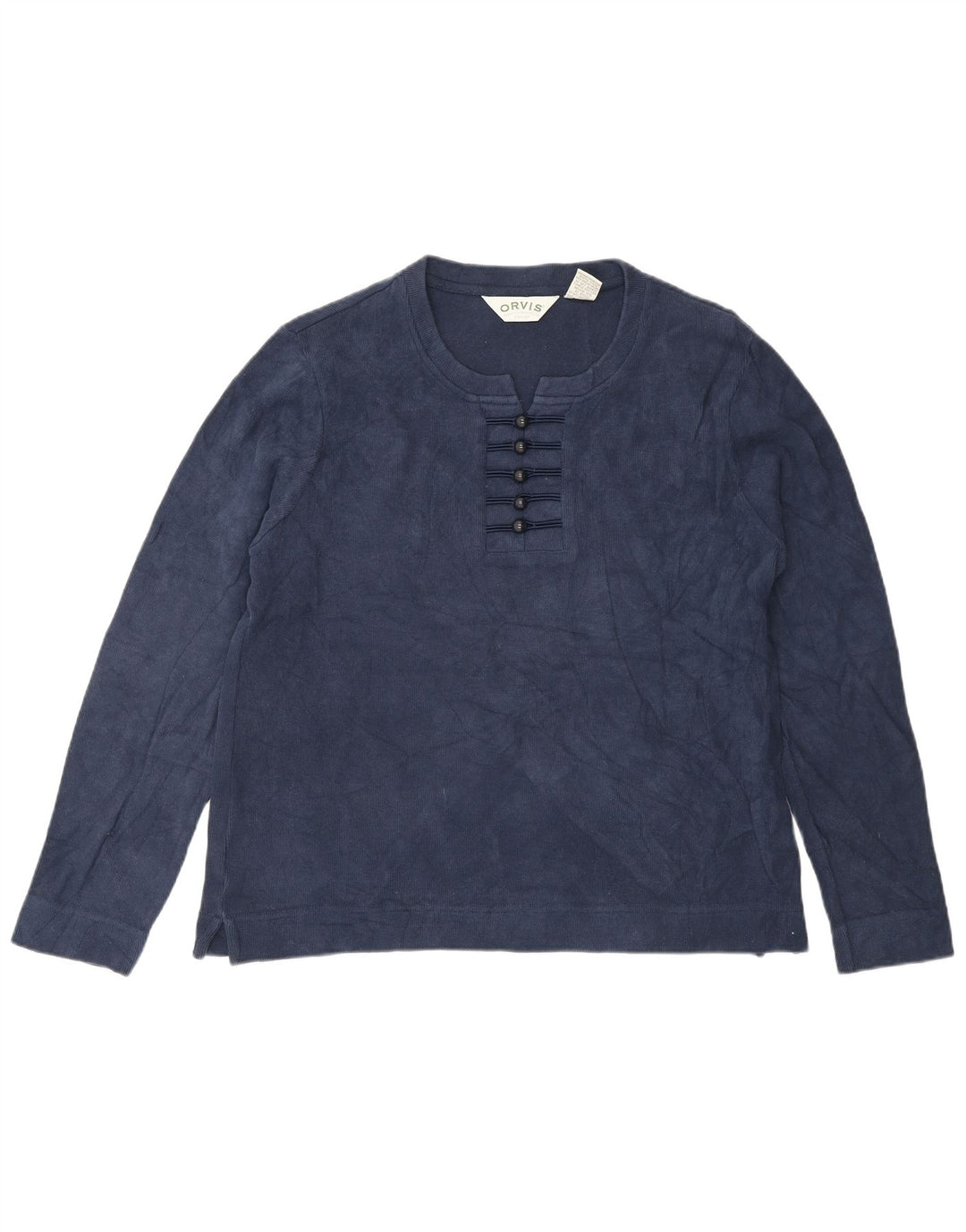 ORVIS Damen Top Langarm UK 14 Medium Marineblau Baumwolle