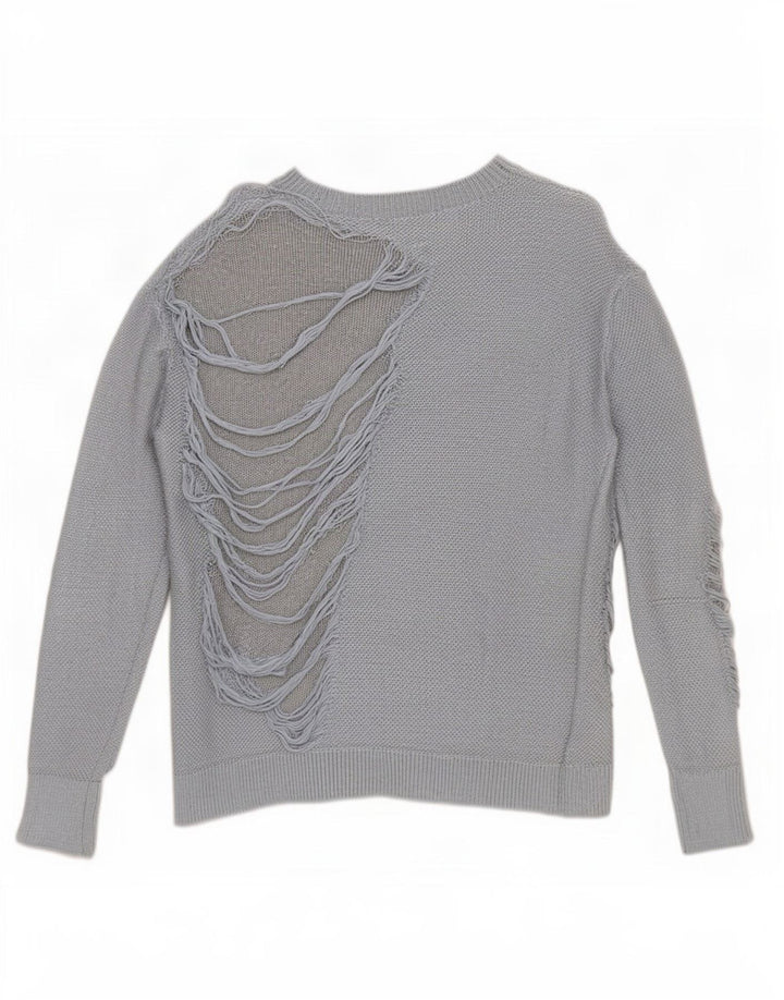 Zara Damen-Pullover im Used-Look, übergroß, U-Boot-Ausschnitt, Gr. 10, klein, Blau