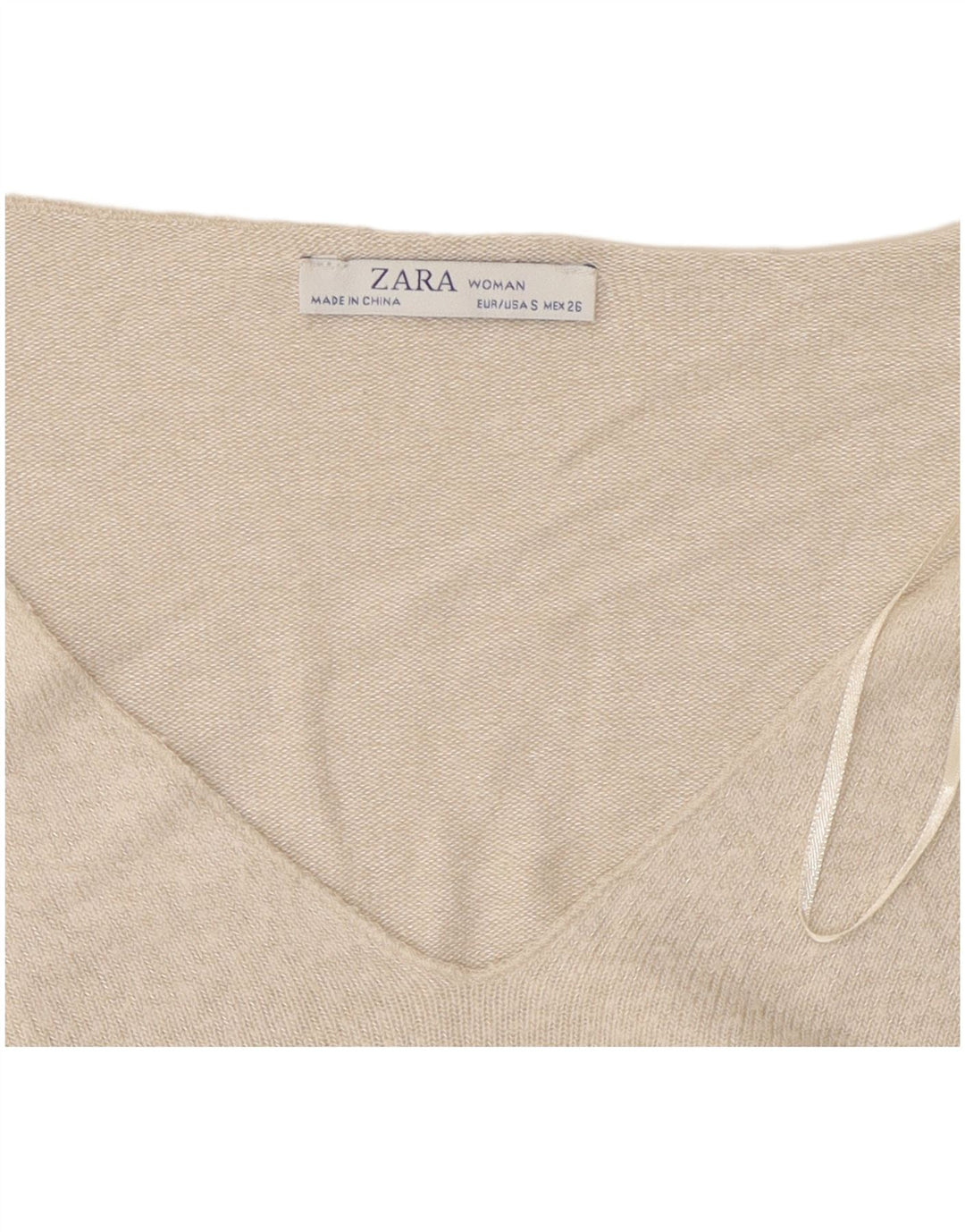ZARA Damen-Pullover mit V-Ausschnitt, Gr. 10, Größe S, gebrochenes Weiß