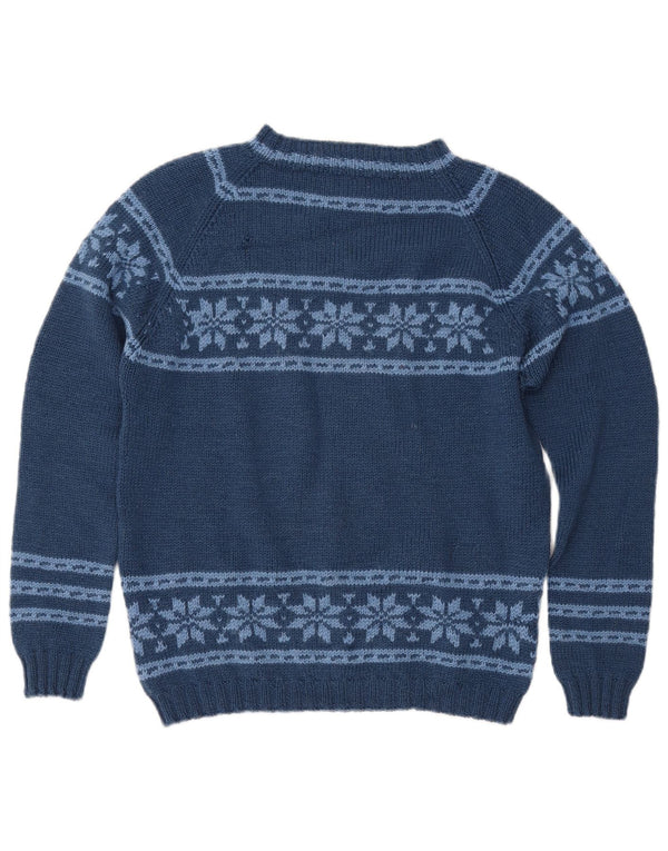 VINTAGE Damen-Pullover mit U-Boot-Ausschnitt, UK 12, mittleres Marineblau, Fair Isle